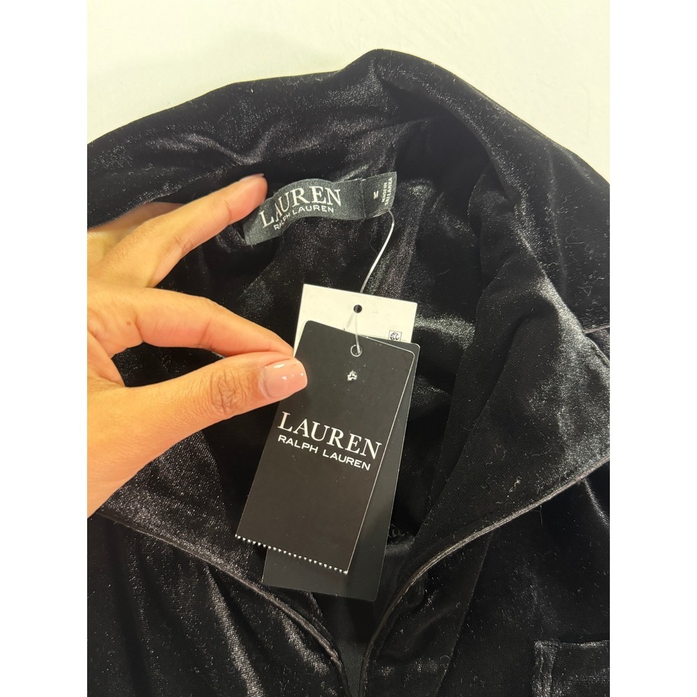 Lauren Ralph Lauren Pajama Set Women's Medium Black Velour 2 Piece Sleepwear - Picture 7 of 16